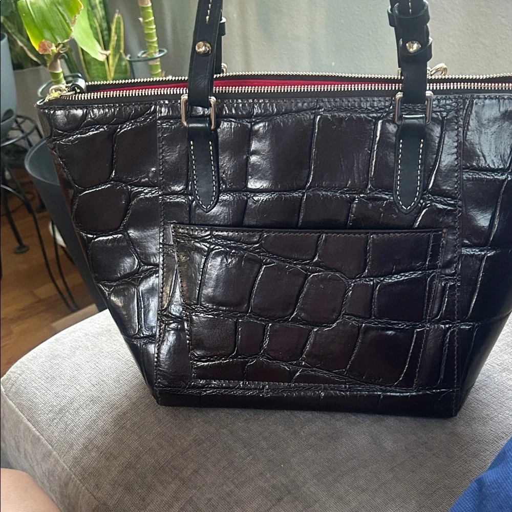 Dooney & Bourke Black Croc-Embossed Tote with Chain Charms - Picture 2 of 3